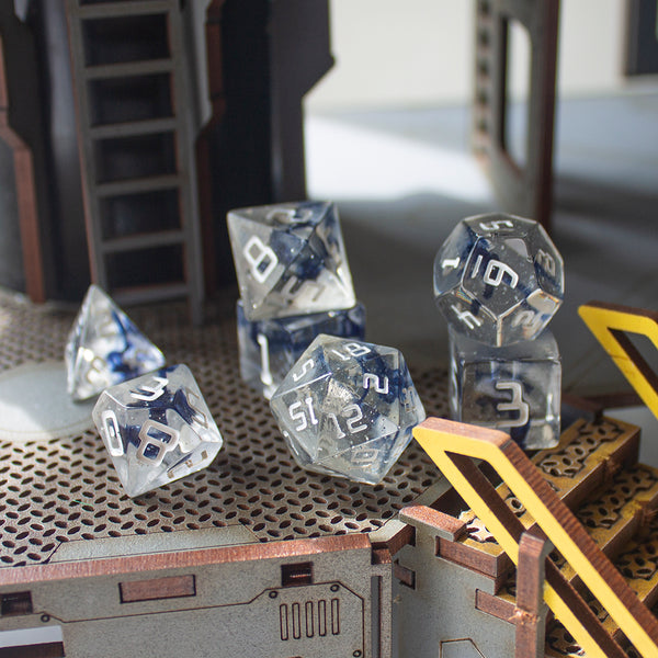 Starfarer 'Polaris' Clear / Blue Sci-Fi RPG dice