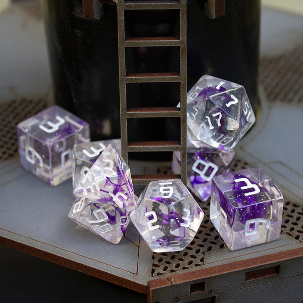 Starfarer 'Wormhole' Clear / Purple Sci-Fi RPG dice
