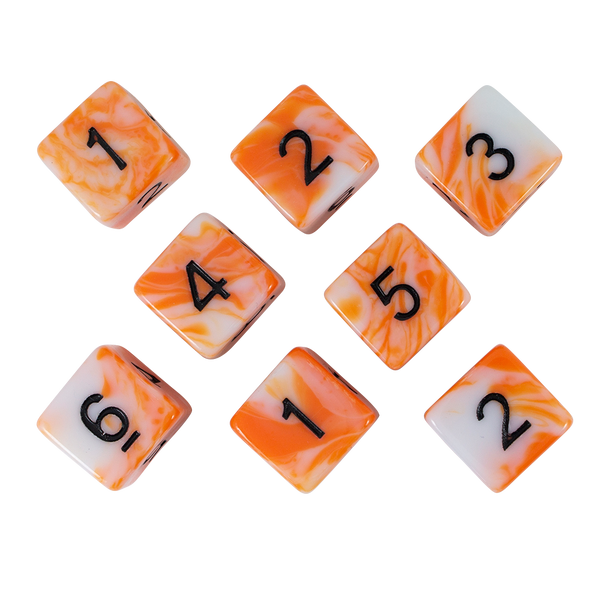 'Troll Slayer' Orange and White Marble 8 D6 Dice Set