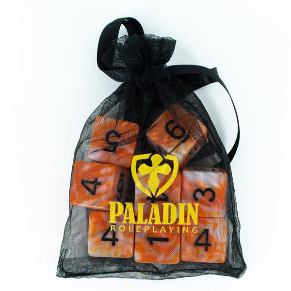 'Troll Slayer' Orange and White Marble 8 D6 Dice Set