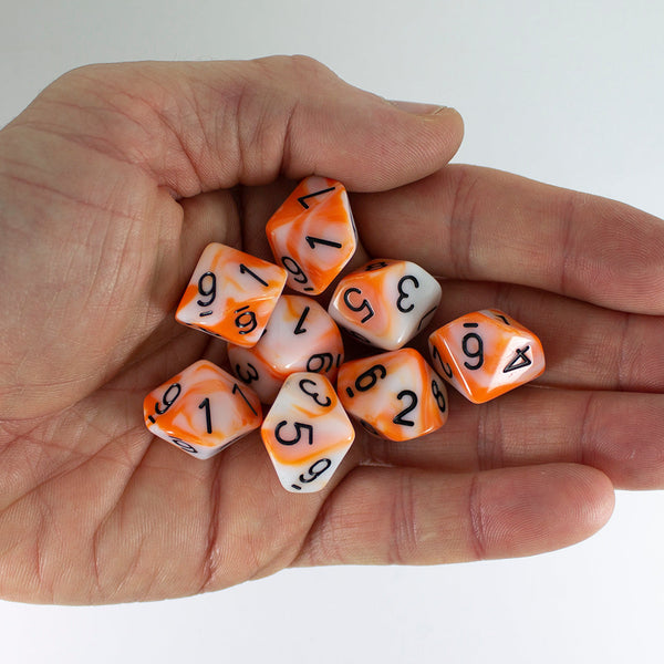 'Troll Slayer' Orange and White 8 D10 Dice Set