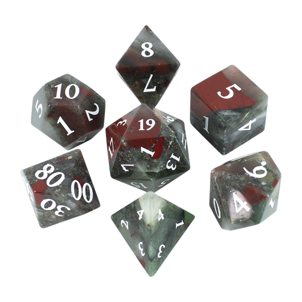 Luxury Stone DnD Dice - Blood Stone - Full RPG Set