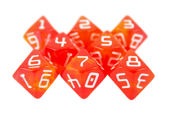 Starfarer 'Red Dwarf' Red and Yellow 8D10 dice