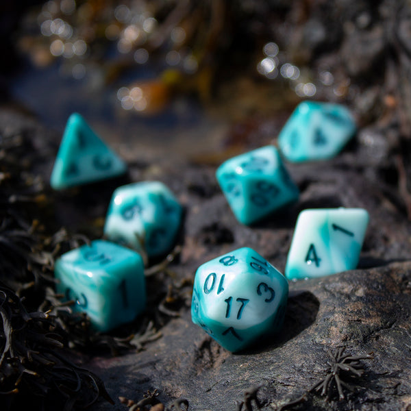 'Ocean Spray' Teal and Blue Dice - Expanded Polyhedral Set With Extra D20