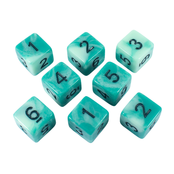 'Ocean Spray' Teal and Blue Marble 8 D6 Dice Set