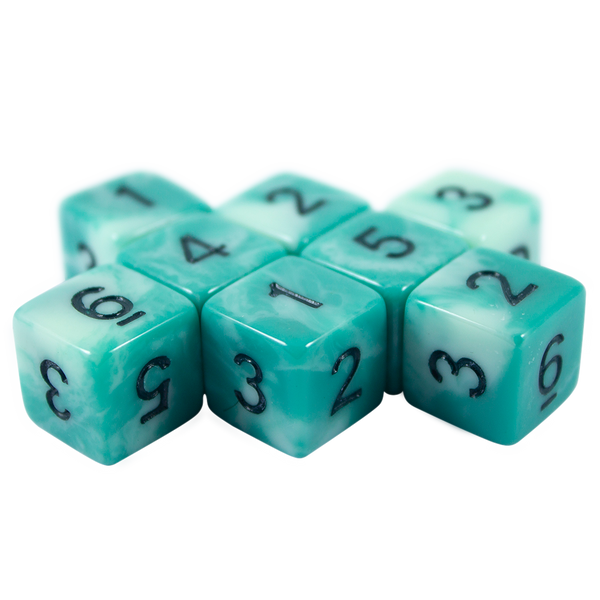 'Ocean Spray' Teal and Blue Marble 8 D6 Dice Set