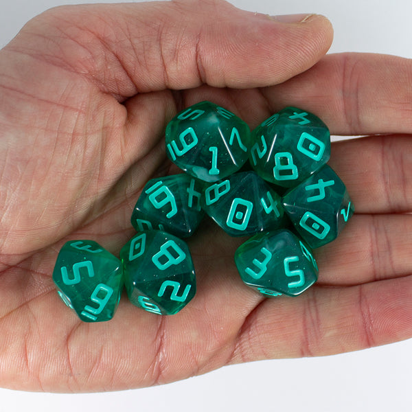 Starfarer 'Quasar' Green and White 8D10 dice