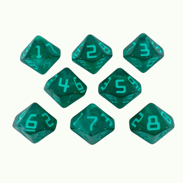 Starfarer 'Quasar' Green and White 8D10 dice