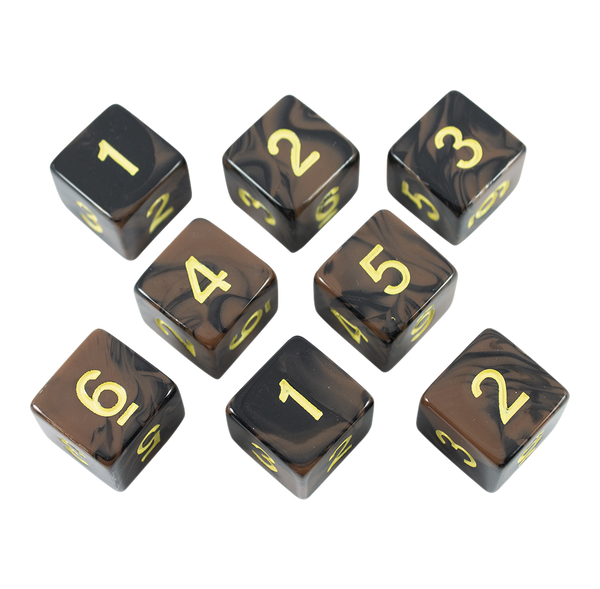 'Werewolf' Black and Brown Marble 8 D6 Dice Set