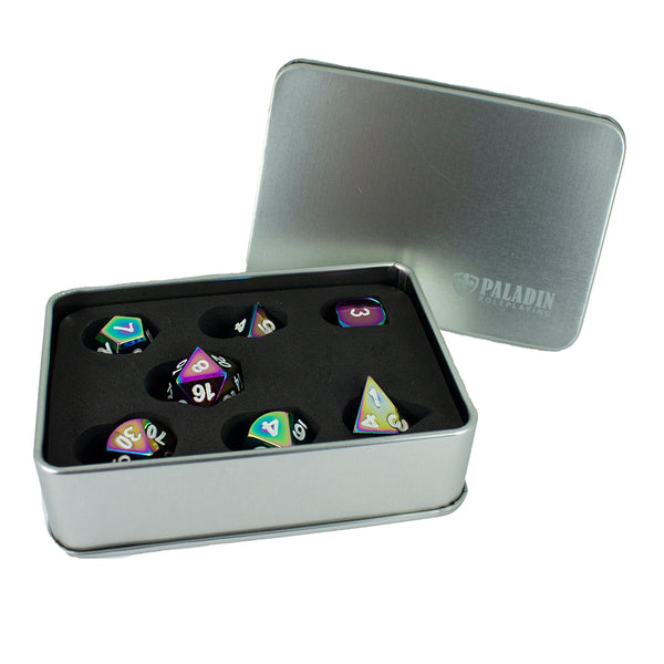 Paladin Roleplaying Rainbow Metal Dice Set, In Presentation Case