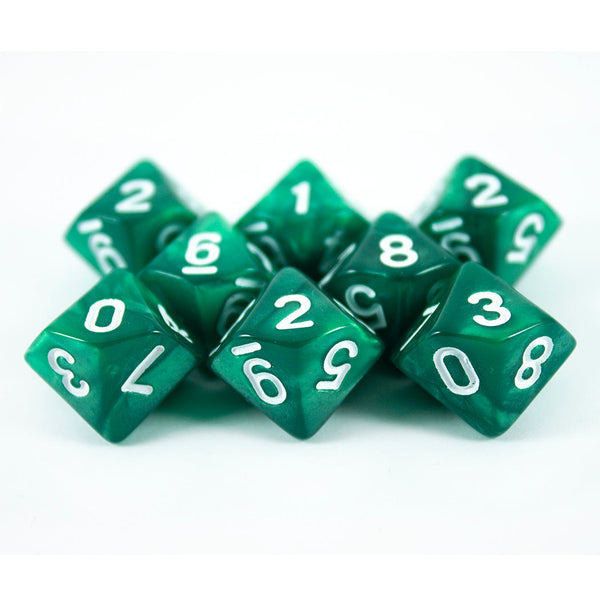 Green Pearl Dice - 8 D10 Set - 'Emerald'