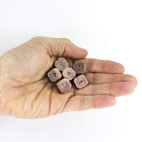 Bronze Metal D6 Dice - Set of Six, Antique Finish - Paladin Roleplaying