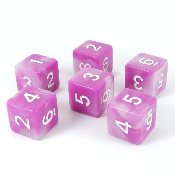 'Cherry Blossom' Pink and White Marble 6 D6 Dice Set - Paladin Roleplaying