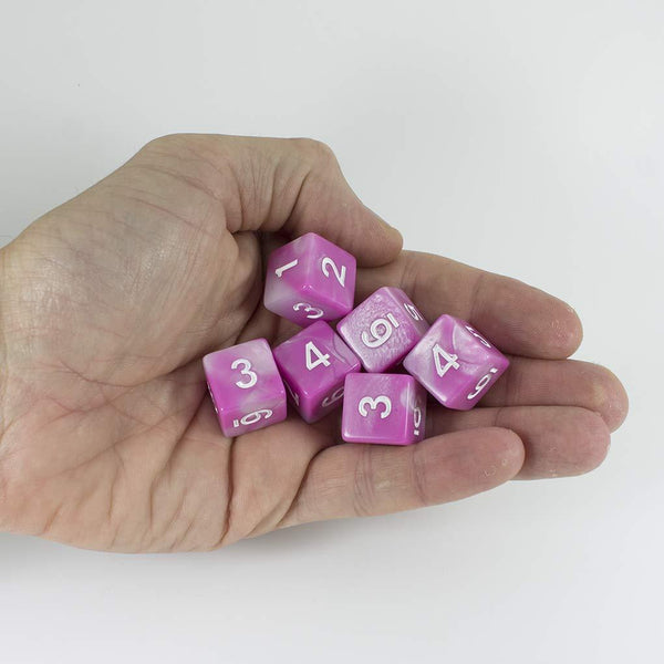 'Cherry Blossom' Pink and White Marble 6 D6 Dice Set - Paladin Roleplaying