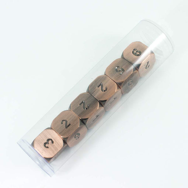 Bronze Metal D6 Dice - Set of Six, Antique Finish - Paladin Roleplaying
