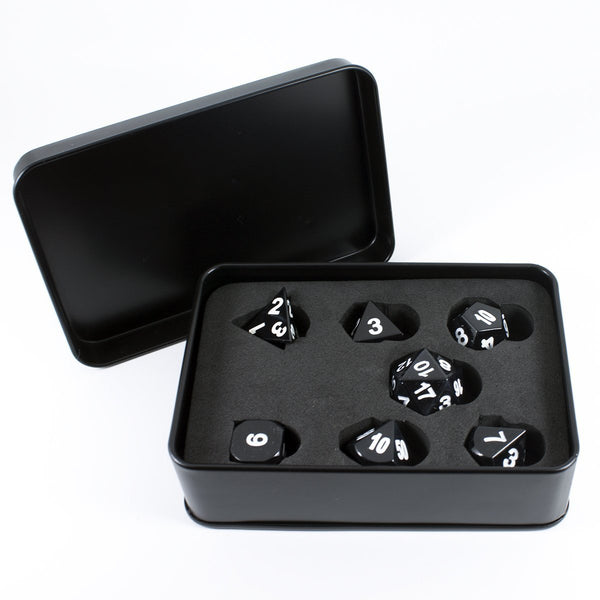 Black Metal Polyhedral Dice Set - In Presentation Case - Paladin Roleplaying
