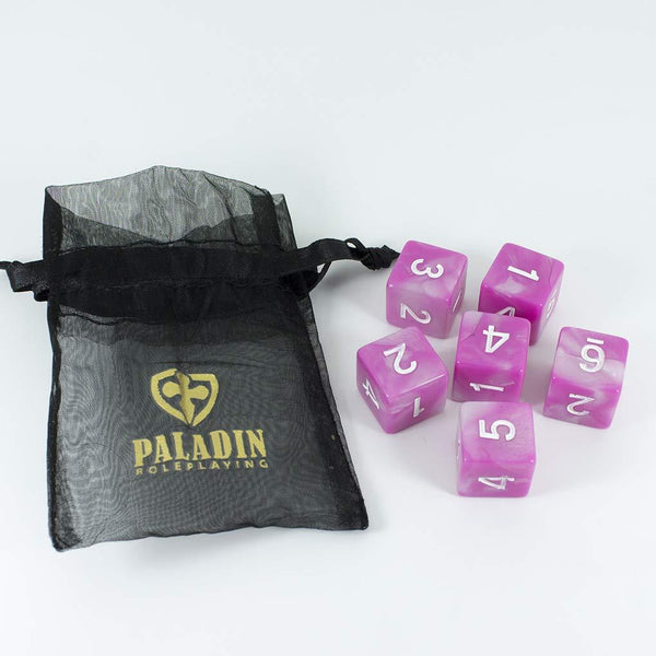 'Cherry Blossom' Pink and White Marble 6 D6 Dice Set - Paladin Roleplaying