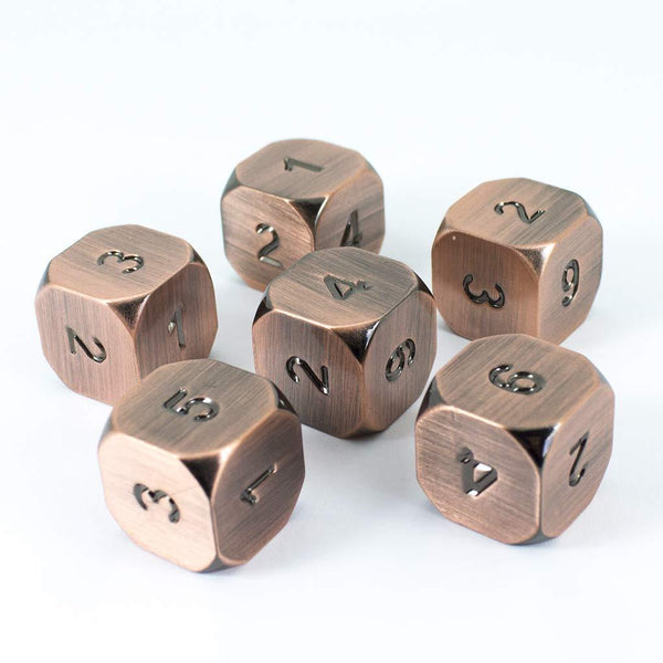Bronze Metal D6 Dice - Set of Six, Antique Finish - Paladin Roleplaying