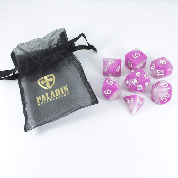 'Cherry Blossom' Pink and White Dice - RPG Dice Set - Paladin Roleplaying