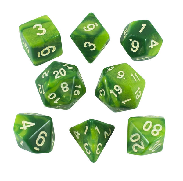 'Sylvan Glade' Marbled Green Dice - Expanded Polyhedral Set With Extra D20 - Paladin Roleplaying