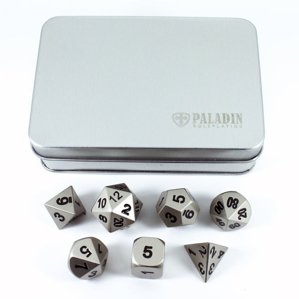 Paladin Roleplaying Silver Metal Dice Set, In Presentation Case - Paladin Roleplaying