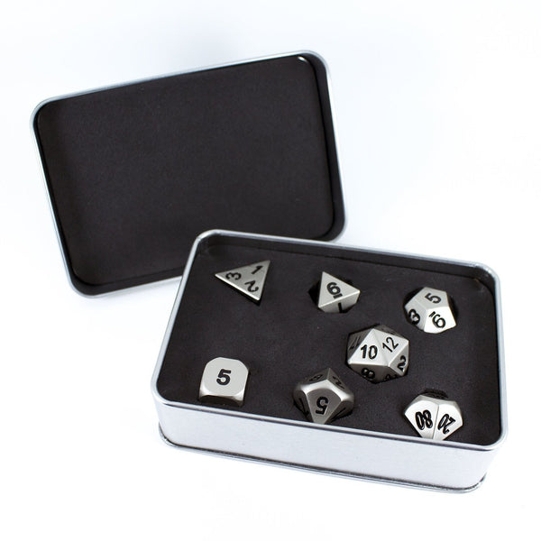 Paladin Roleplaying Silver Metal Dice Set, In Presentation Case - Paladin Roleplaying