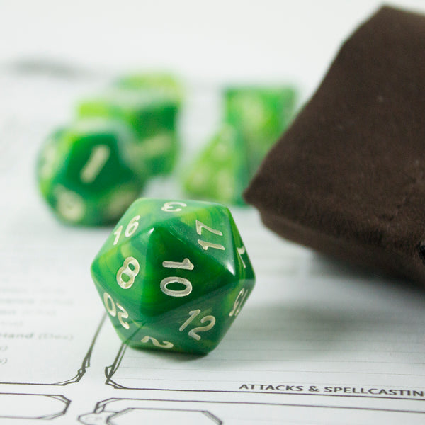 'Sylvan Glade' Marbled Green Dice - Expanded Polyhedral Set With Extra D20
