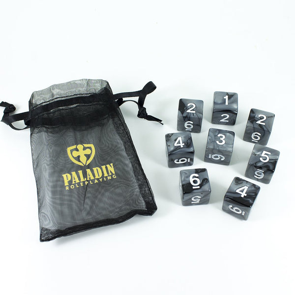 'Claws Of Darkness' Grey and Black Marble 8 D6 Dice Set - Paladin Roleplaying