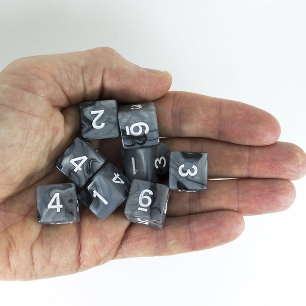 'Claws Of Darkness' Grey and Black Marble 8 D6 Dice Set - Paladin Roleplaying