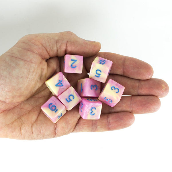 'Love Potion' Pink and Yellow Marble 8 D6 Dice Set - Paladin Roleplaying