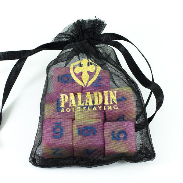 'Love Potion' Pink and Yellow Marble 8 D6 Dice Set - Paladin Roleplaying