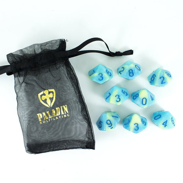 'Blue Mist' Blue and Yellow 8 D10 Dice Set - Paladin Roleplaying