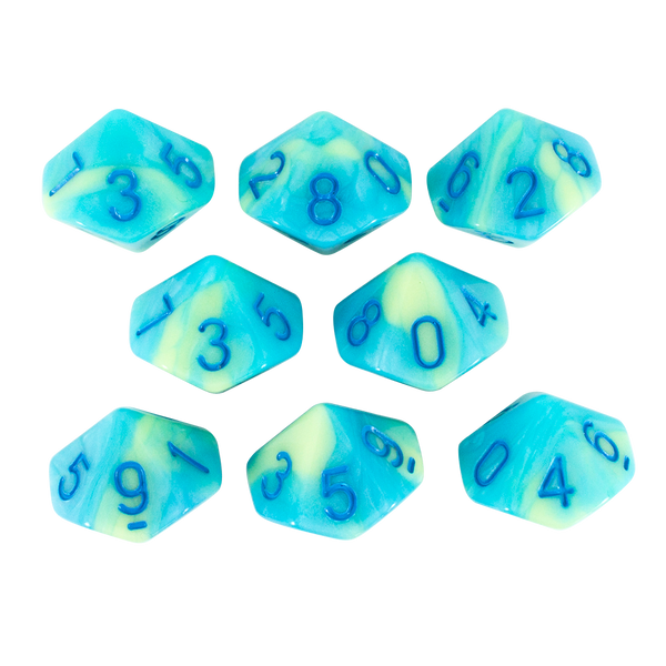 'Blue Mist' Blue and Yellow 8 D10 Dice Set - Paladin Roleplaying