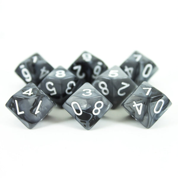 'Claws Of Darkness' Grey and Black 8 D10 Dice Set - Paladin Roleplaying