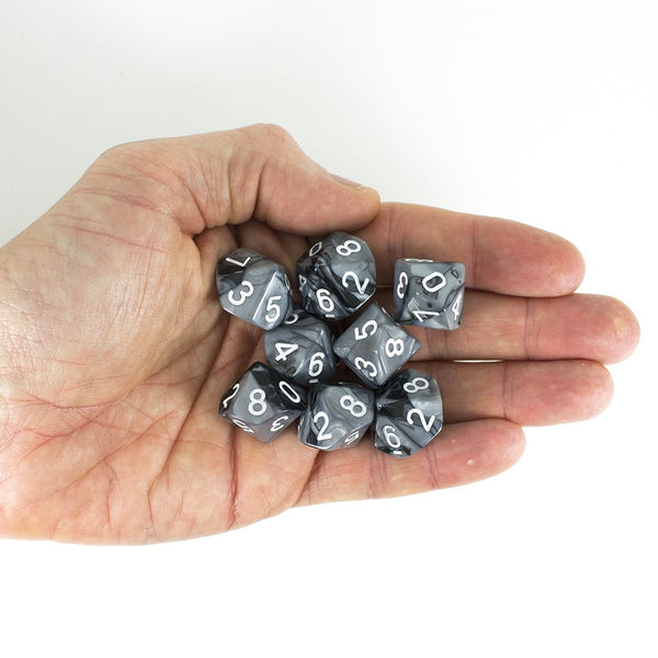 'Claws Of Darkness' Grey and Black 8 D10 Dice Set - Paladin Roleplaying