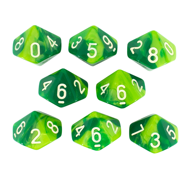 'Sylvan Glade' Marbled Green 8 D10 Dice Set - Paladin Roleplaying