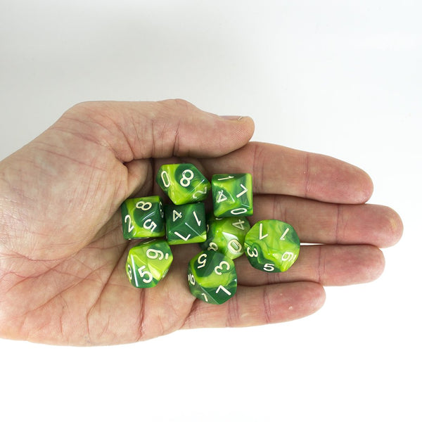 'Sylvan Glade' Marbled Green 8 D10 Dice Set - Paladin Roleplaying