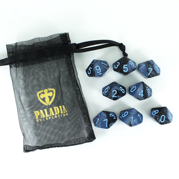 'Storm Lord' Grey and Blue 8 D10 Dice Set - Paladin Roleplaying