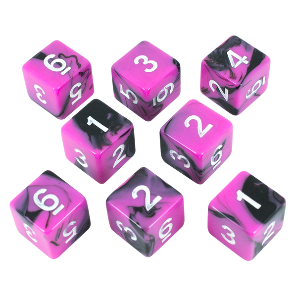 'Succubus' Pink and Black 8 D6 Dice Set - Paladin Roleplaying