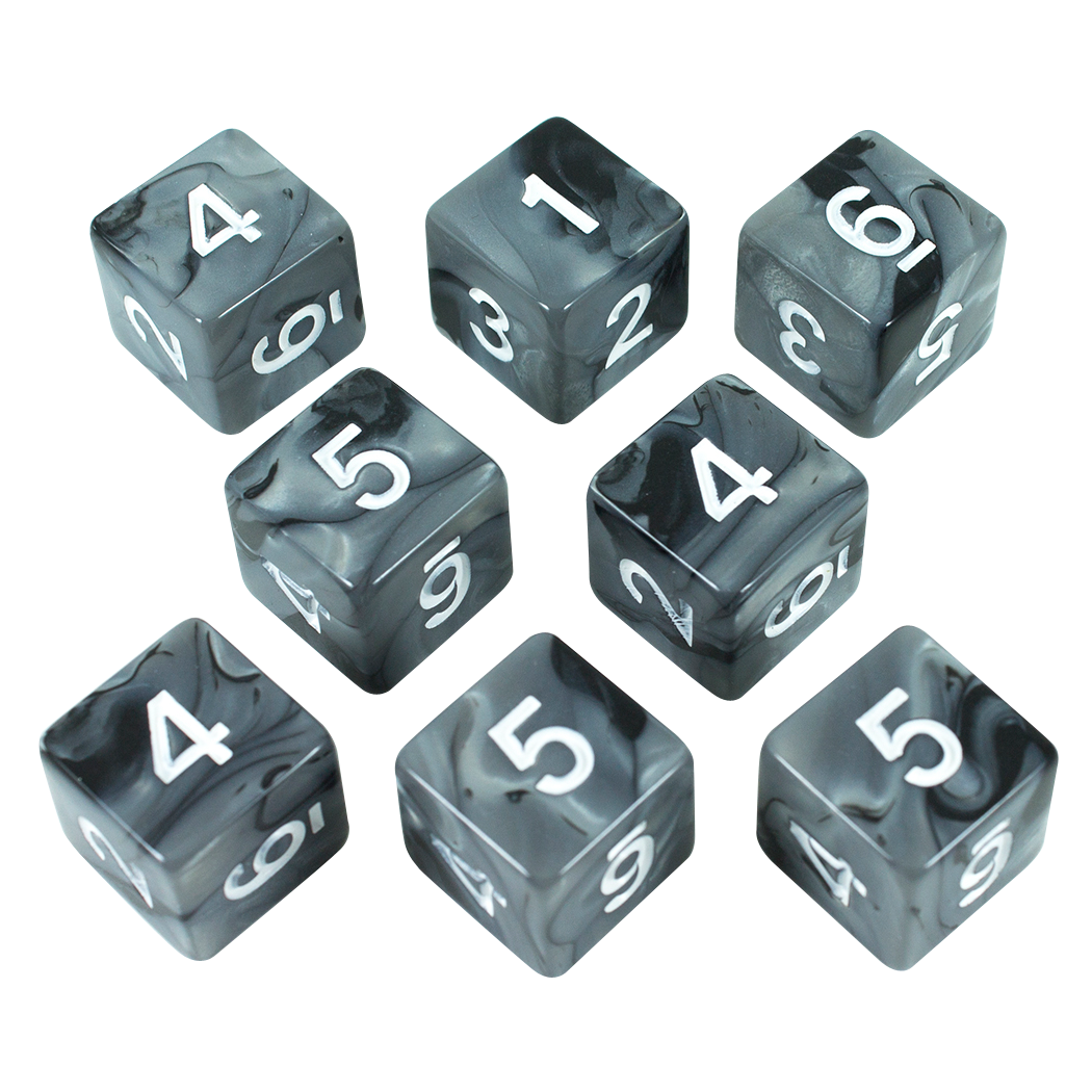 'Claws Of Darkness' Grey and Black Marble 8 D6 Dice Set - Paladin Roleplaying