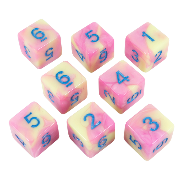 'Love Potion' Pink and Yellow Marble 8 D6 Dice Set - Paladin Roleplaying