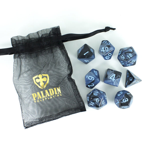 'Storm Lord' Grey and Blue Dice - Expanded Polyhedral Set With Extra D20 - Paladin Roleplaying