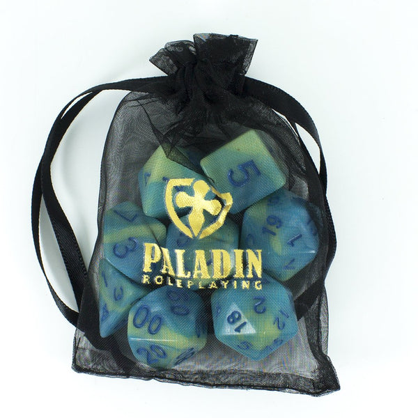 'Blue Mist' Blue and Yellow Dice - Expanded Polyhedral Set With Extra D20 - Paladin Roleplaying