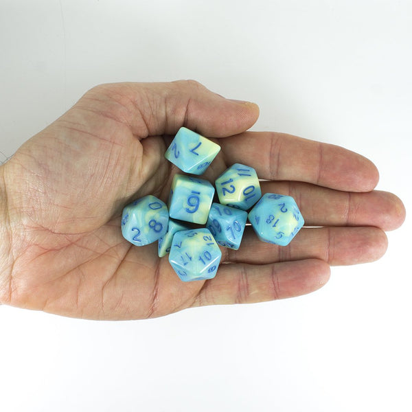 'Blue Mist' Blue and Yellow Dice - Expanded Polyhedral Set With Extra D20 - Paladin Roleplaying