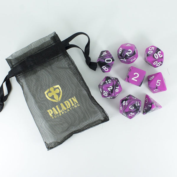 'Succubus' Magenta and Black Dice - Expanded Polyhedral Set With Extra D20 - Paladin Roleplaying