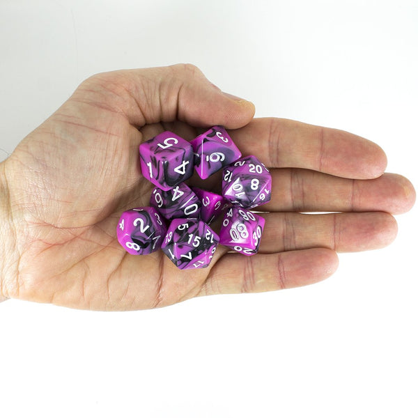 'Succubus' Magenta and Black Dice - Expanded Polyhedral Set With Extra D20 - Paladin Roleplaying