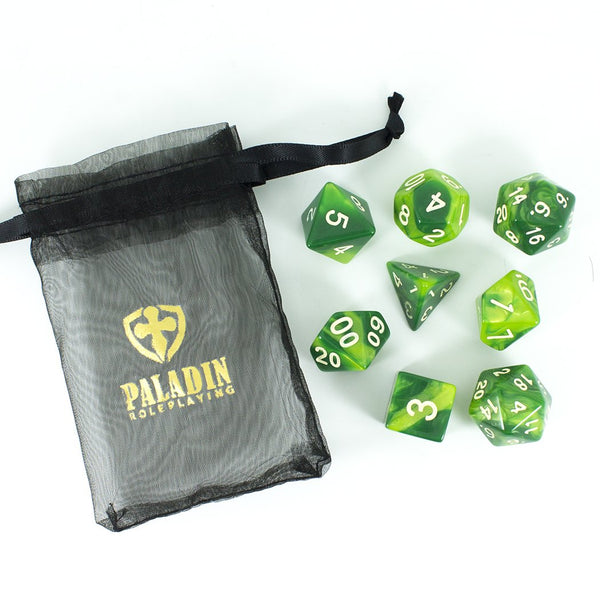 'Sylvan Glade' Marbled Green Dice - Expanded Polyhedral Set With Extra D20 - Paladin Roleplaying