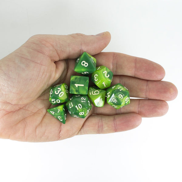 'Sylvan Glade' Marbled Green Dice - Expanded Polyhedral Set With Extra D20 - Paladin Roleplaying