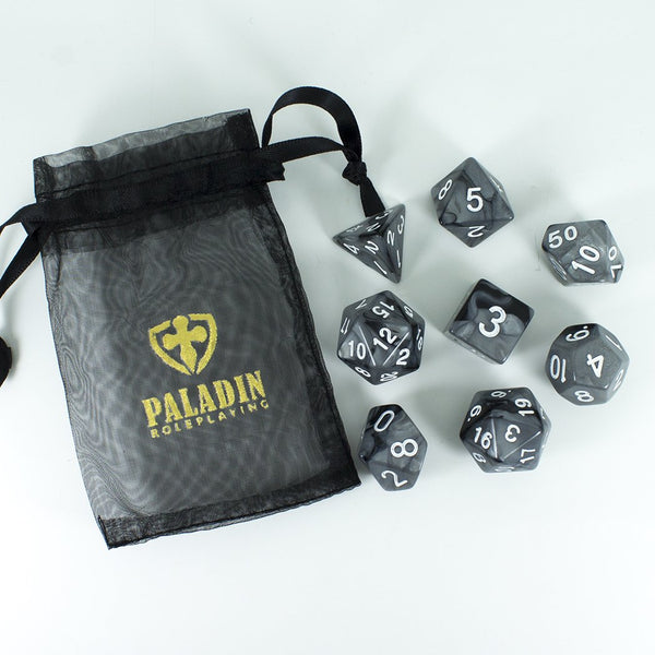 'Claws Of Darkness' Grey and Black Dice - Expanded Polyhedral Set With Extra D20 - Paladin Roleplaying