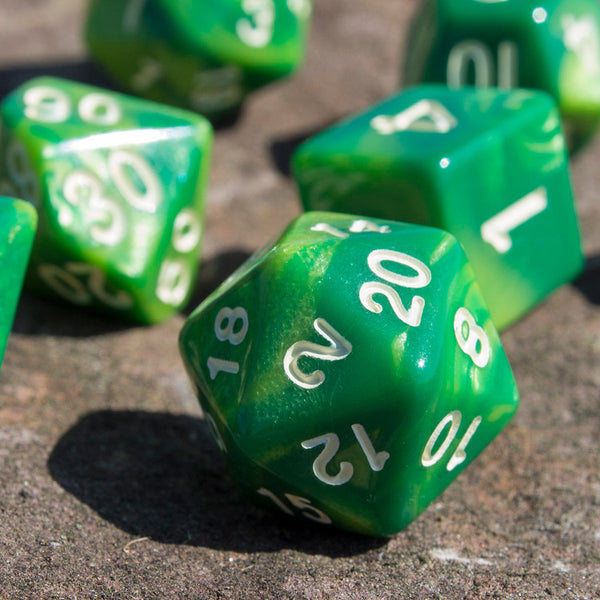 'Sylvan Glade' Marbled Green Dice - Expanded Polyhedral Set With Extra D20